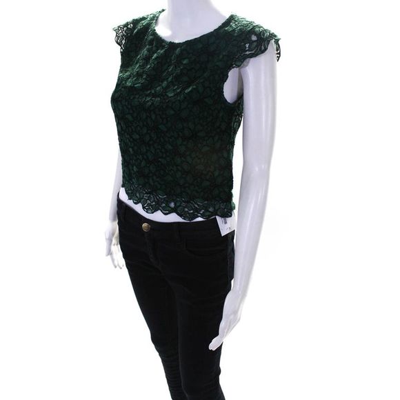 Talula Womens Lace Cap Sleeve Blouse Green Size Extra Small - Picture 2 of 7